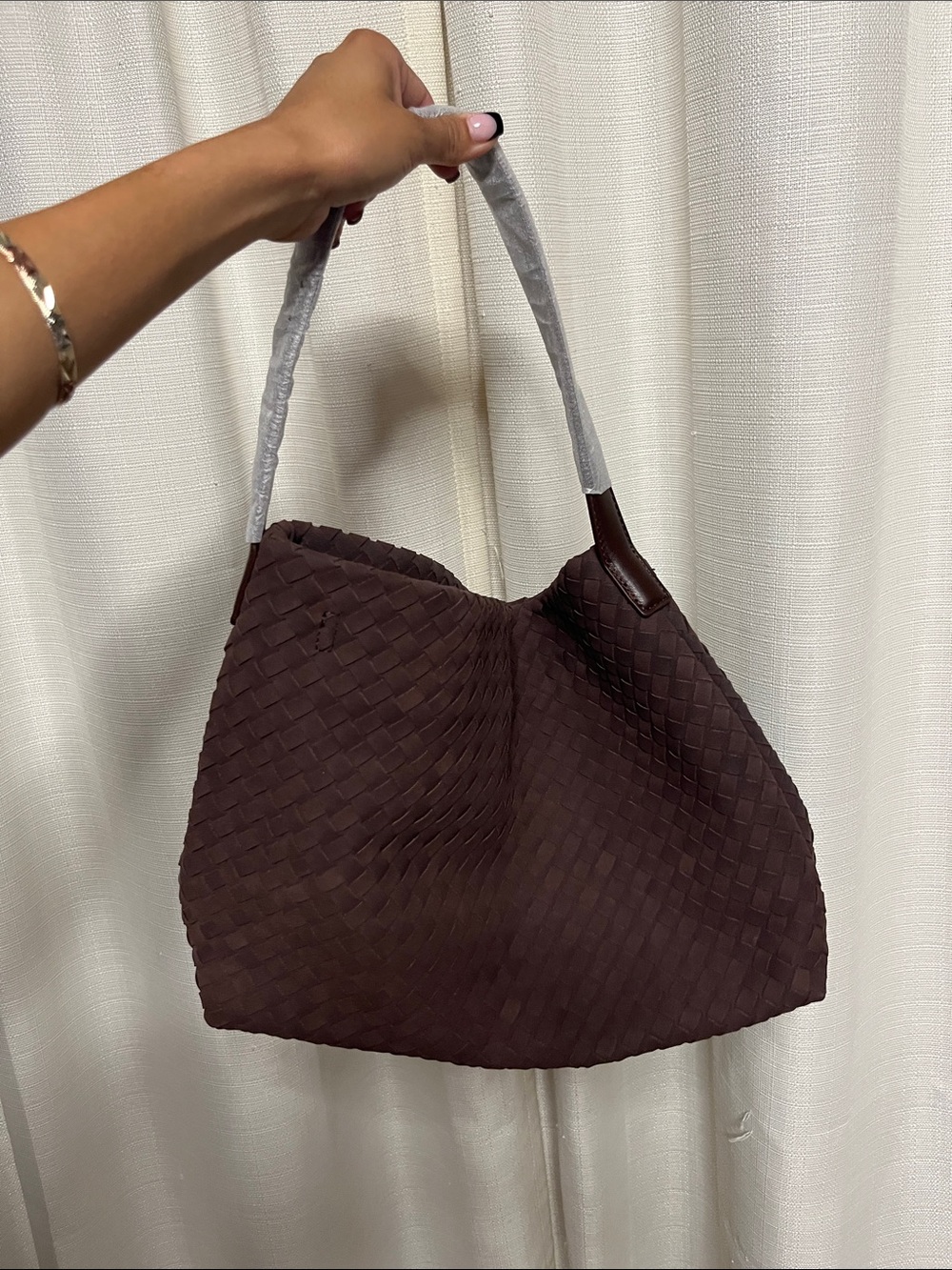 Brown suede shoulder bag
